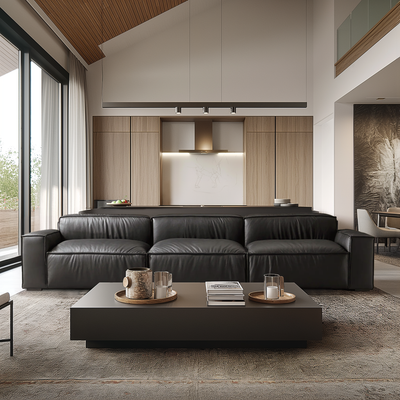 Luxury Minimalist Black Leather Sofa