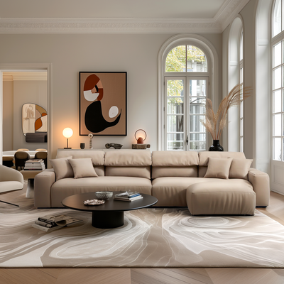 Chestnut Khaki Leather Sofa and Ottoman