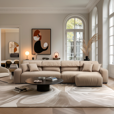 Chestnut Khaki Leather Sofa and Ottoman-Khaki