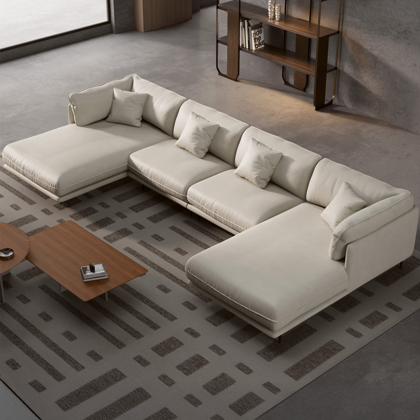 Vanilla Black Genuine Leather U-Shaped Sectional