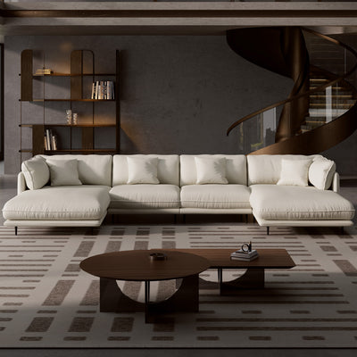 Vanilla Black Genuine Leather U-Shaped Sectional