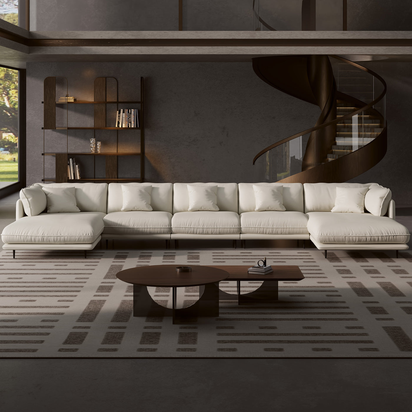 Vanilla Black Genuine Leather U-Shaped Sectional