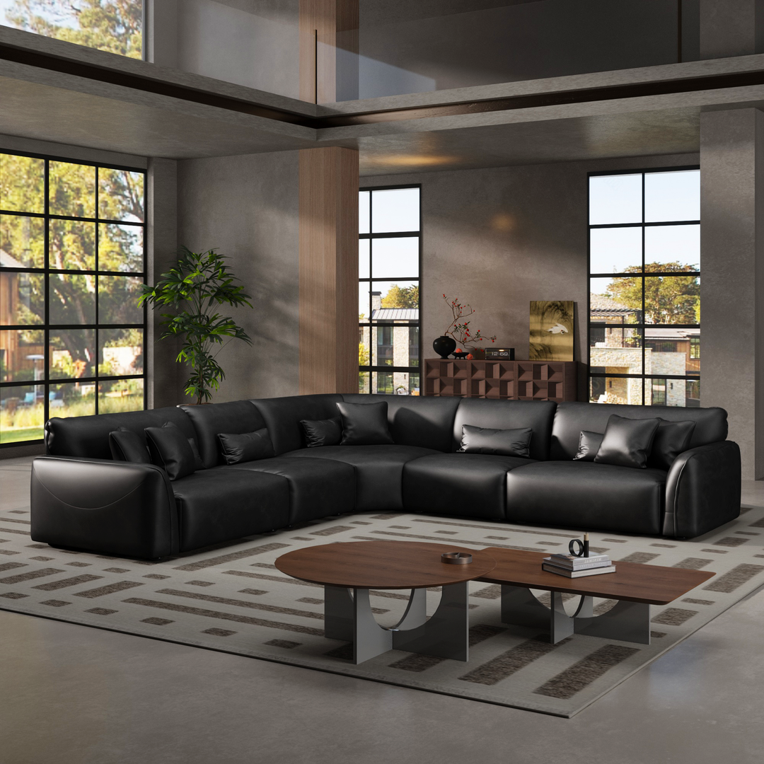 Milano Moda Minimalist Black Leather Corner Sofa