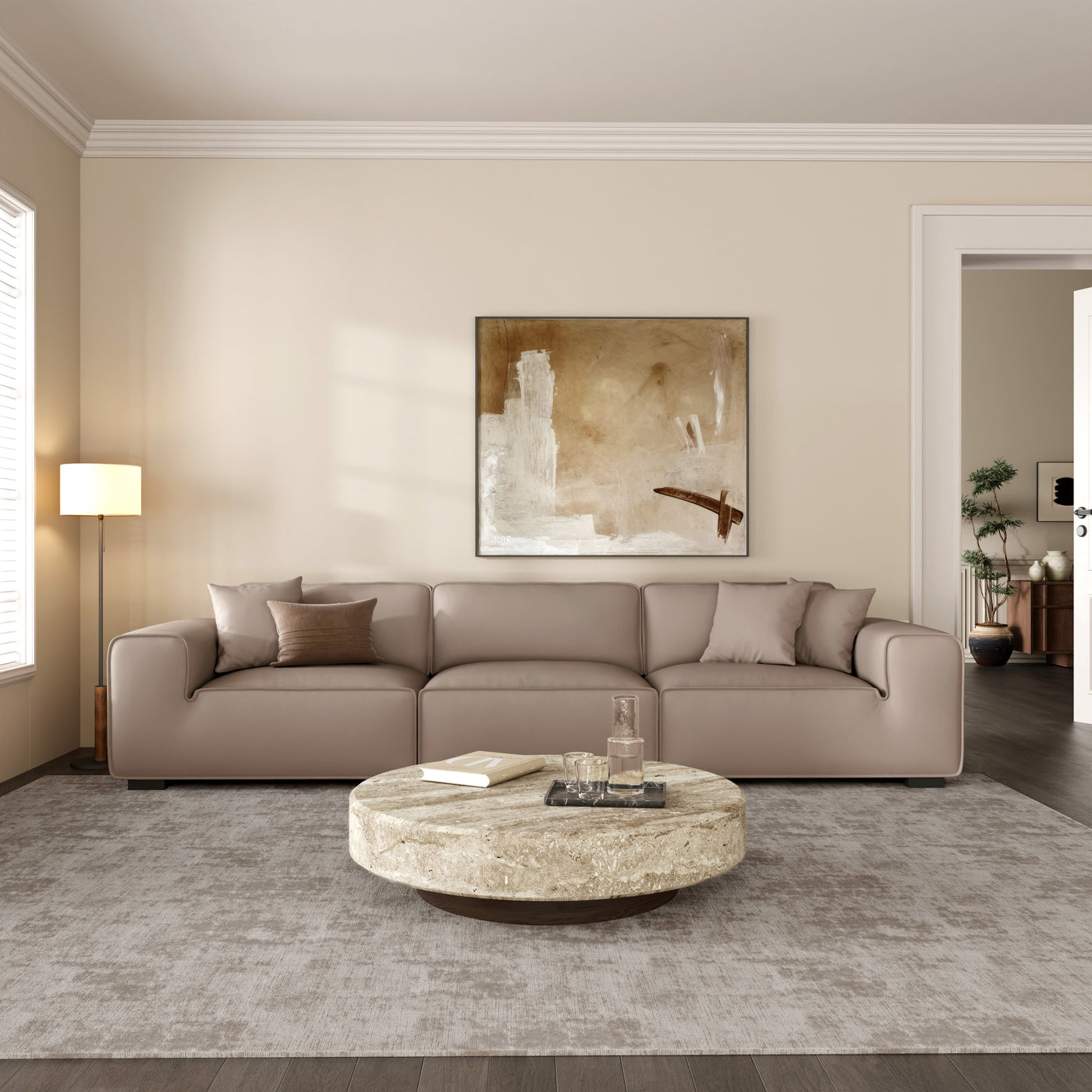 Domus Modular Khaki Leather Sofa-Khaki