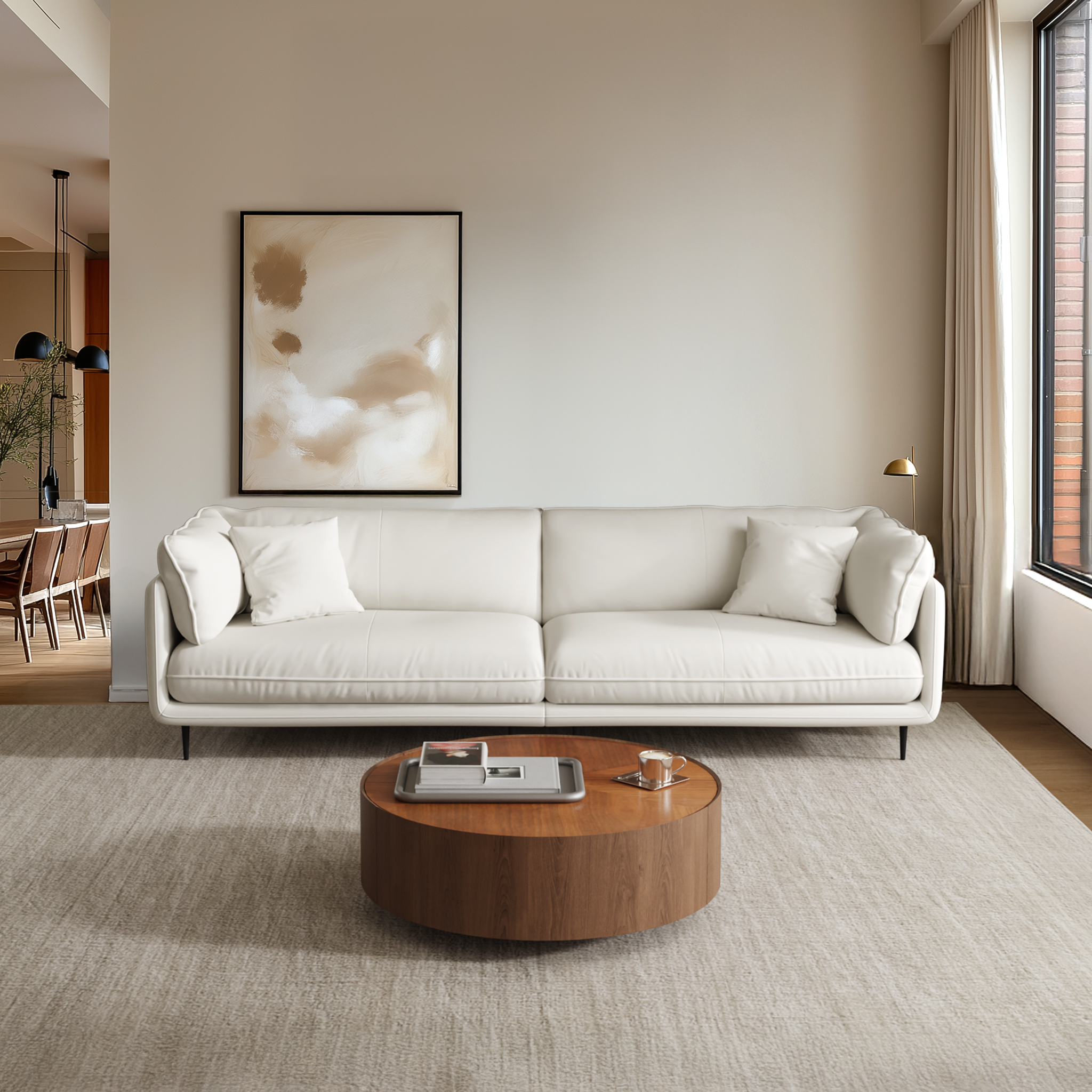 Vanilla White Leather Sofa-White