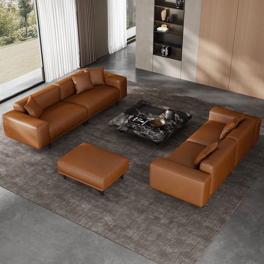 Noble Beige Leather Sofa Set and Ottoman