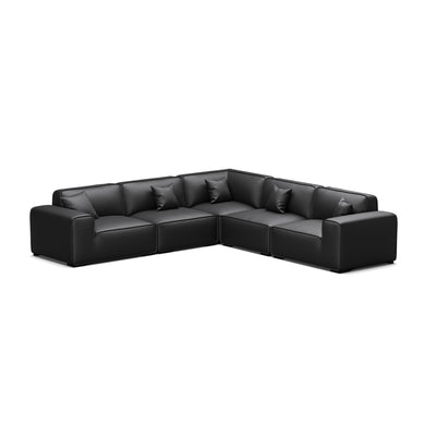 Domus Modular Khaki Leather L Shaped Sectional-Black-5 Seater-126.8"