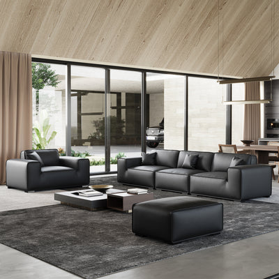 Domus Modular Black Leather Sofa Set