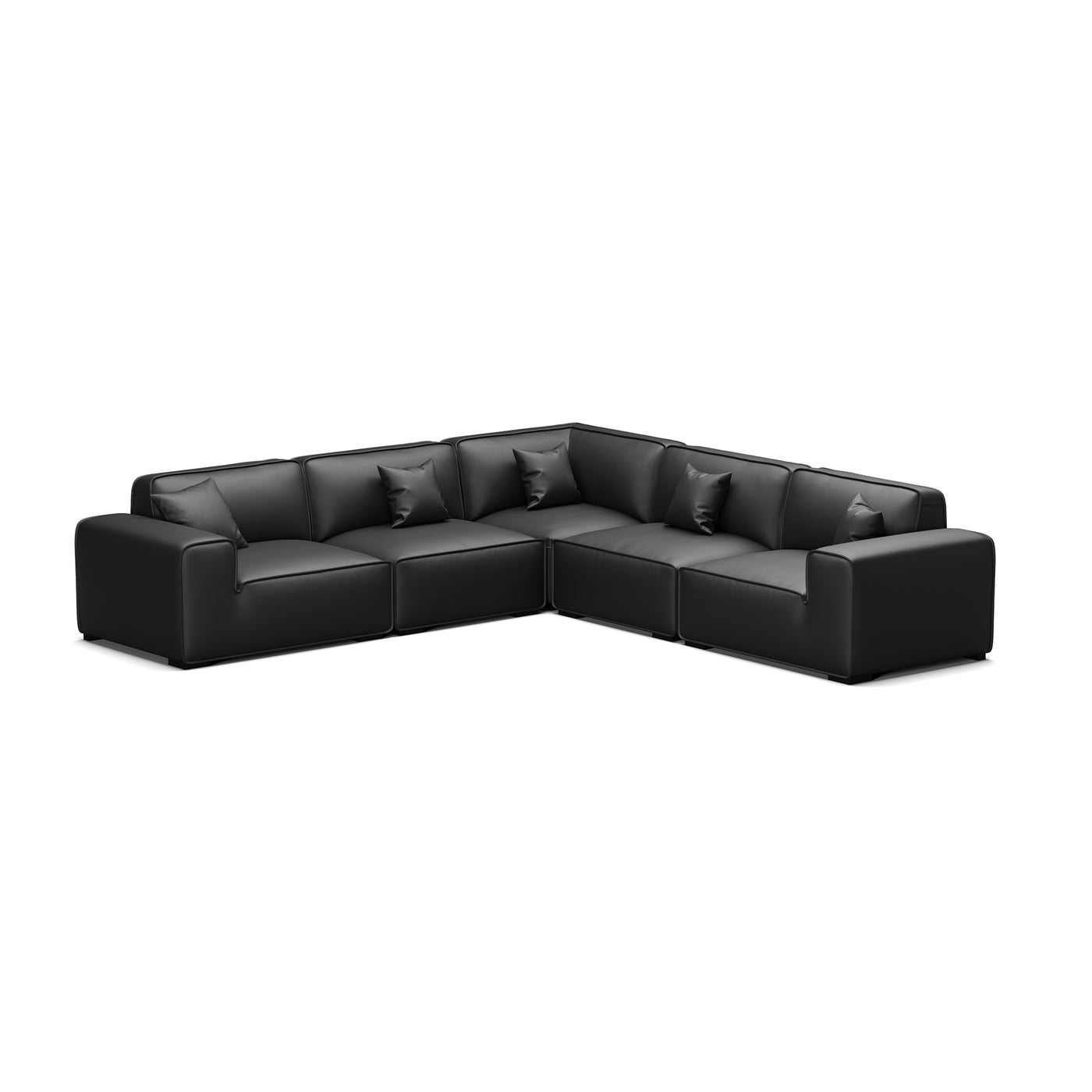 Domus Modular Black Leather L Shaped Sectional Sofa-hidden