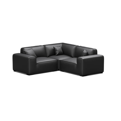 Domus Modular Black Leather Sectional Sofa-Black-3 Seater(91.3")
