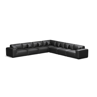 Domus Modular Black Leather L Shaped Sectional Sofa-Black-7 Seater
