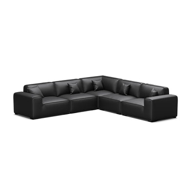 Domus Modular Black Leather Sectional Sofa-Black-5 Seater(126.8")