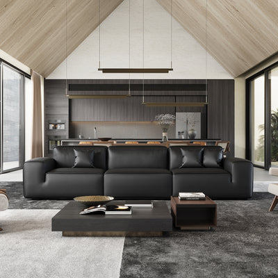 Domus Modular Black Leather Sofa-Black