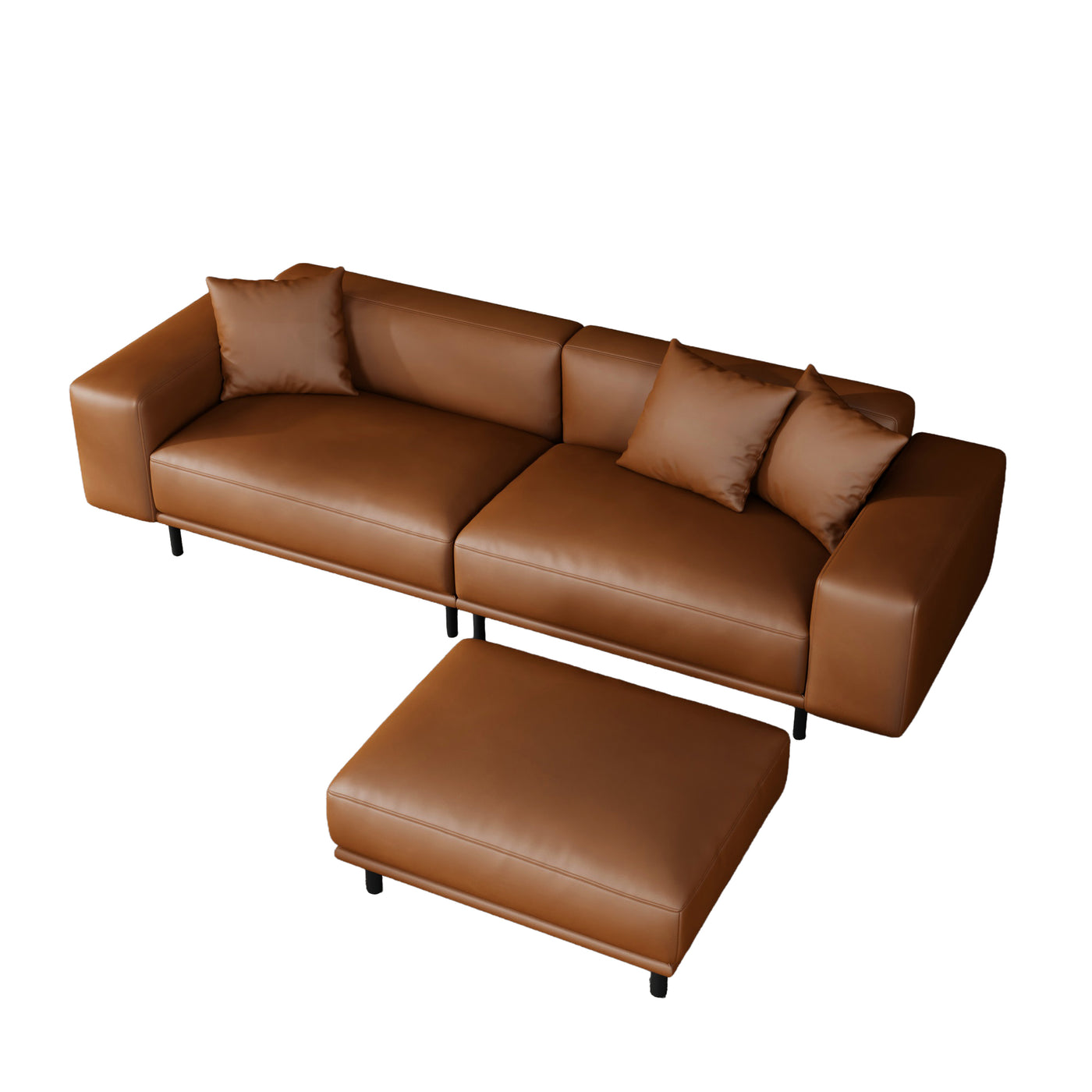 Noble Dark Gray Leather Sofa with Ottoman