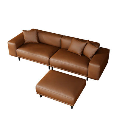 Noble Dark Gray Leather Sofa with Ottoman