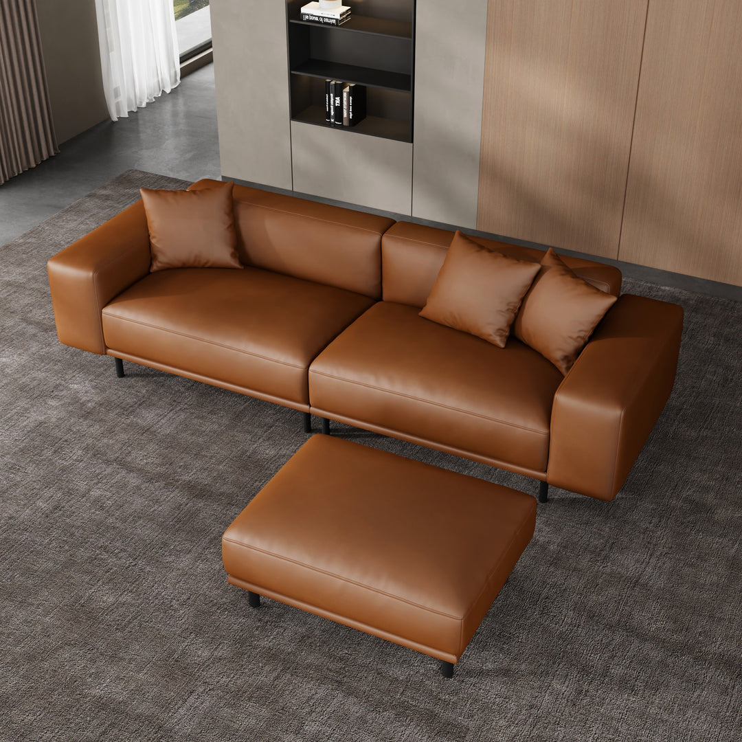 Noble Dark Gray Leather Sofa with Ottoman