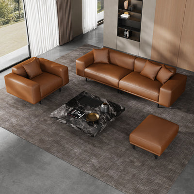 Noble Beige Leather Sofa and Ottoman