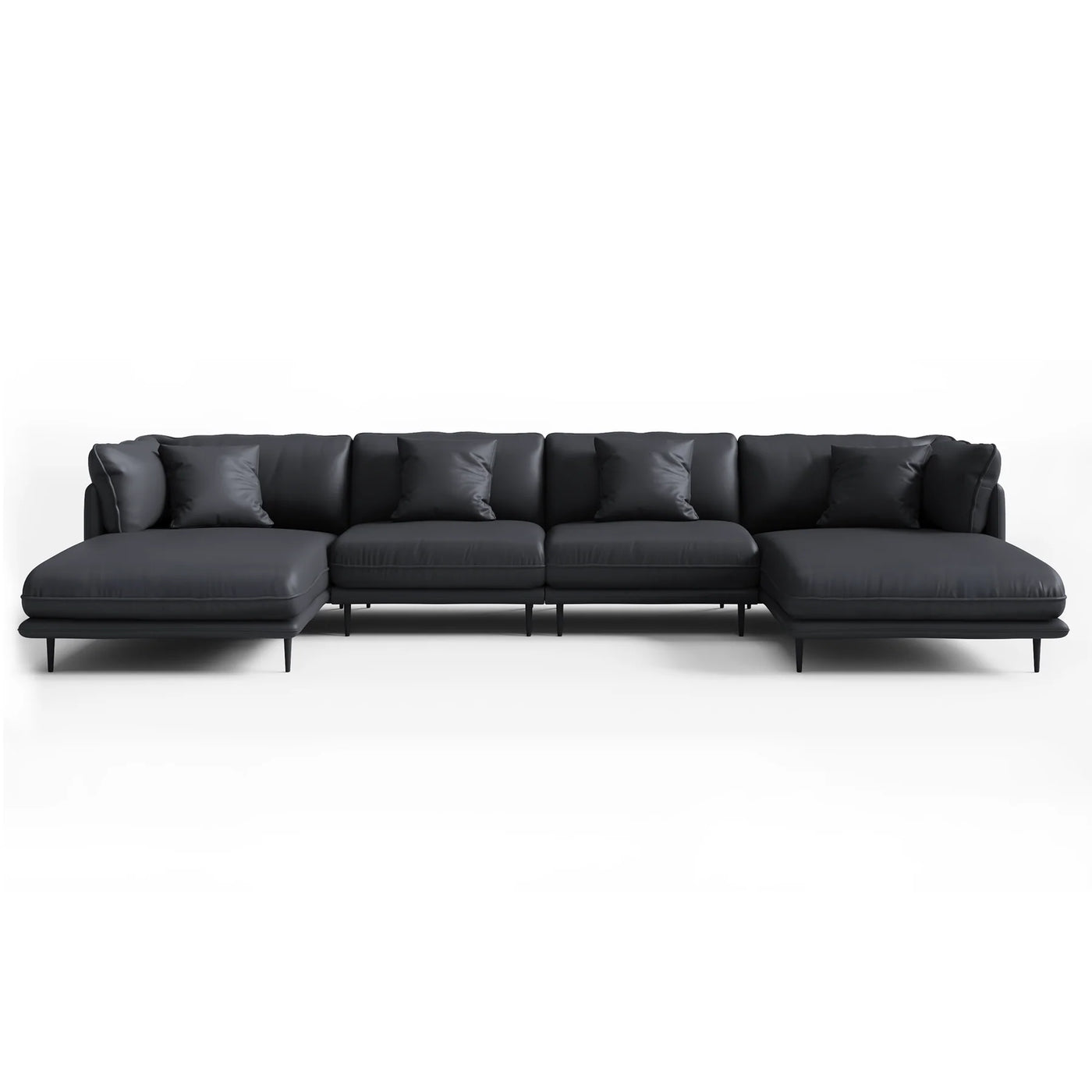 Vanilla Black Genuine Leather U-Shaped Sectional