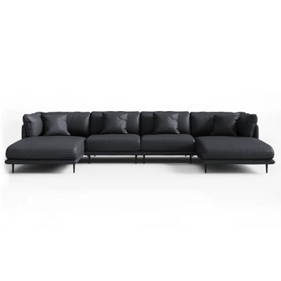 Vanilla Black Genuine Leather U-Shaped Sectional