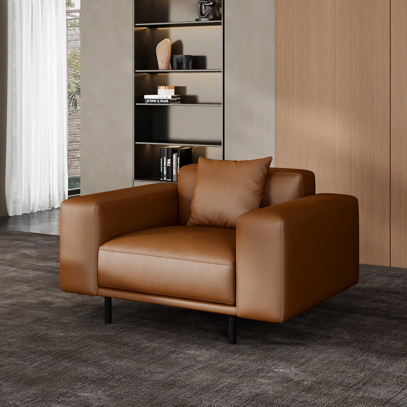 Noble Beige Leather Sofa and Ottoman