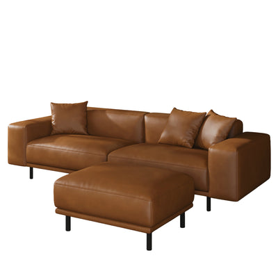 Noble Dark Gray Leather Sofa with Ottoman