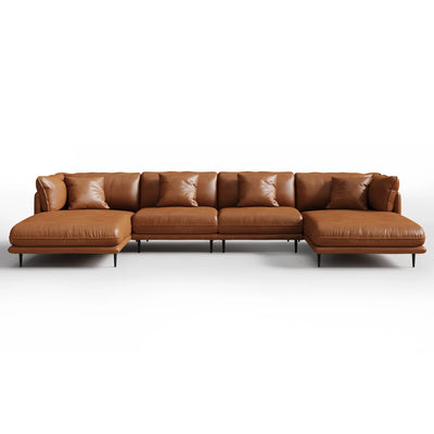 Vanilla Black Genuine Leather U-Shaped Sectional