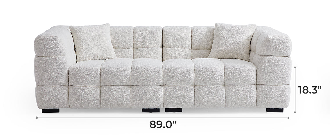 Cushy White Boucle Fabric Tufted Sofa Set