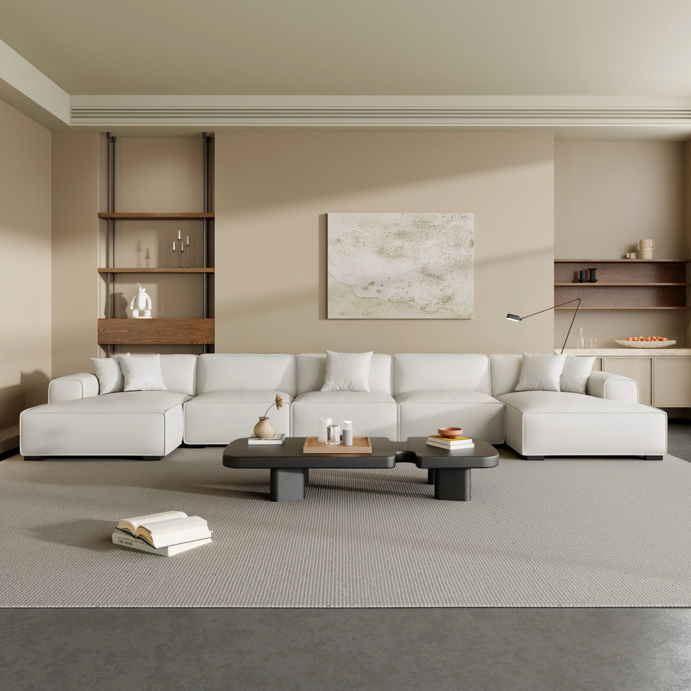 Domus Modular Dark Gray Leather U Shaped Sectional Sofa-White