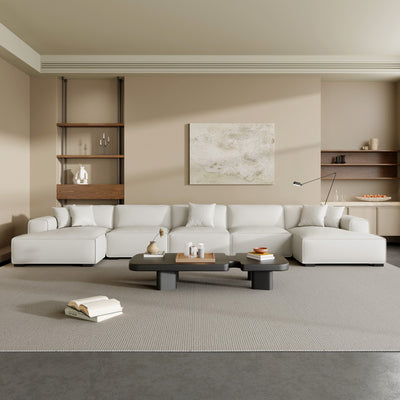 Domus Modular Dark Gray Leather U Shaped Sectional Sofa-White