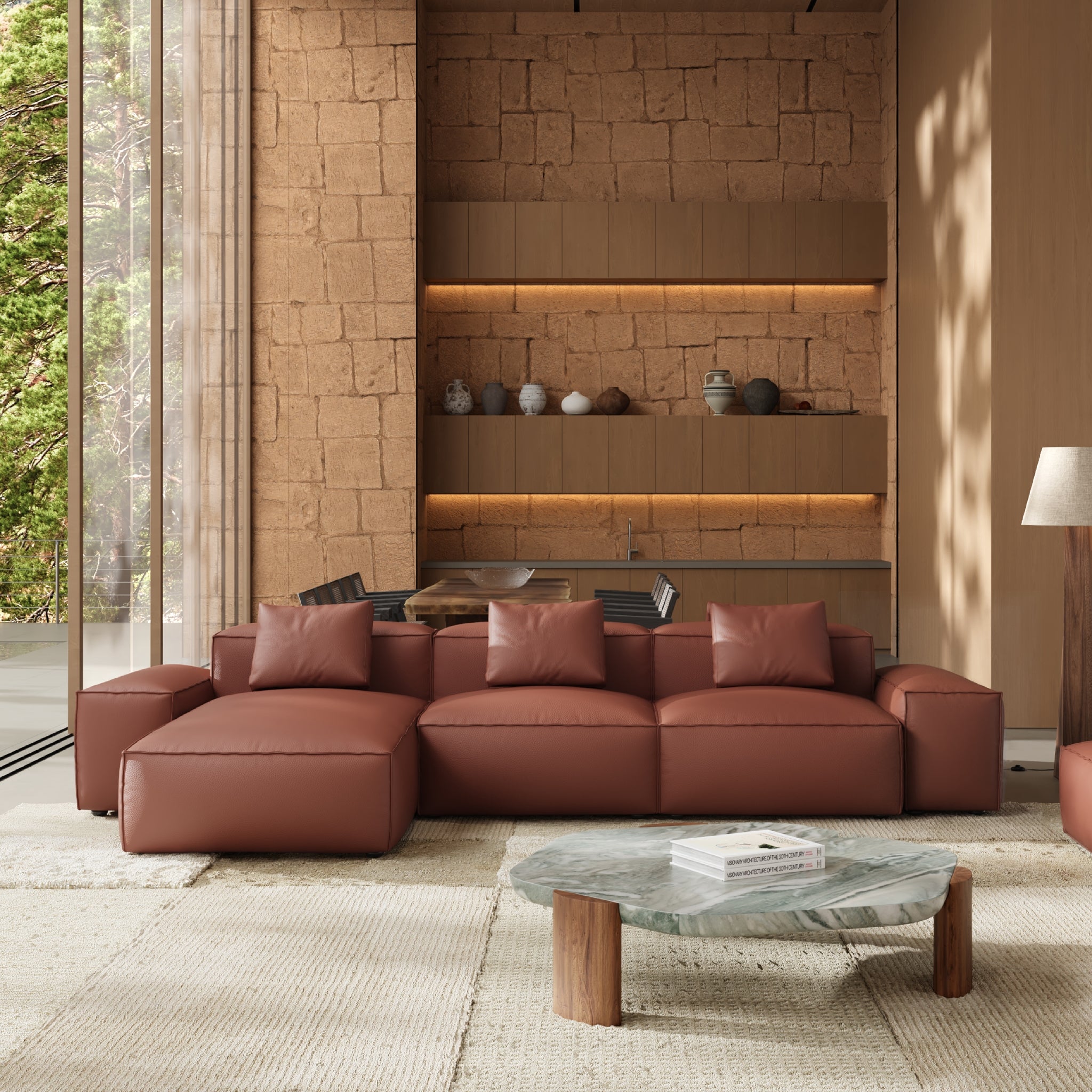 Flex Modular Brown Genuine Leather Sectional-Brown