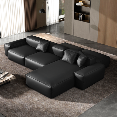 Cube Modular Black Genuine Leather Double Sided Sectional-Black