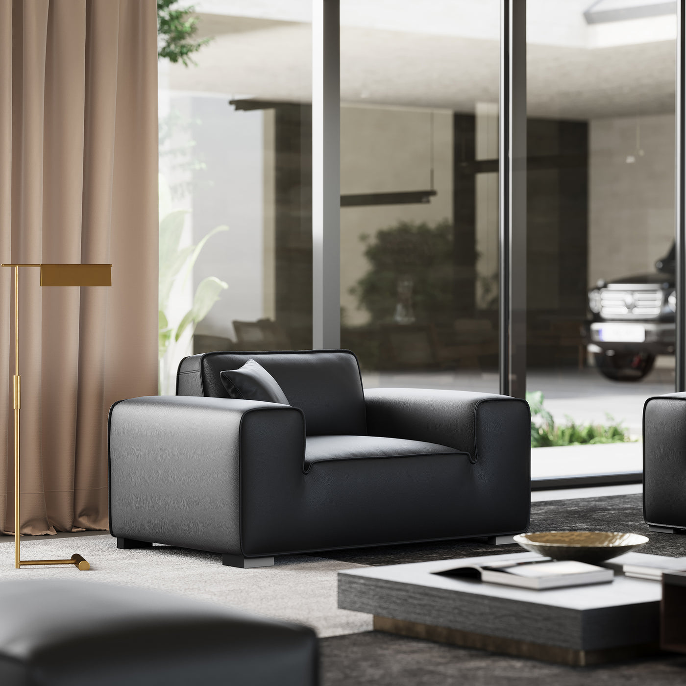 Domus Modular Black Leather Sofa Set-Black