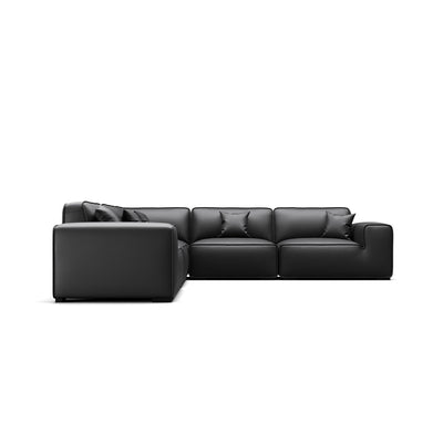 Domus Modular Khaki Leather L Shaped Sectional-Black-5 Seater-126.8"