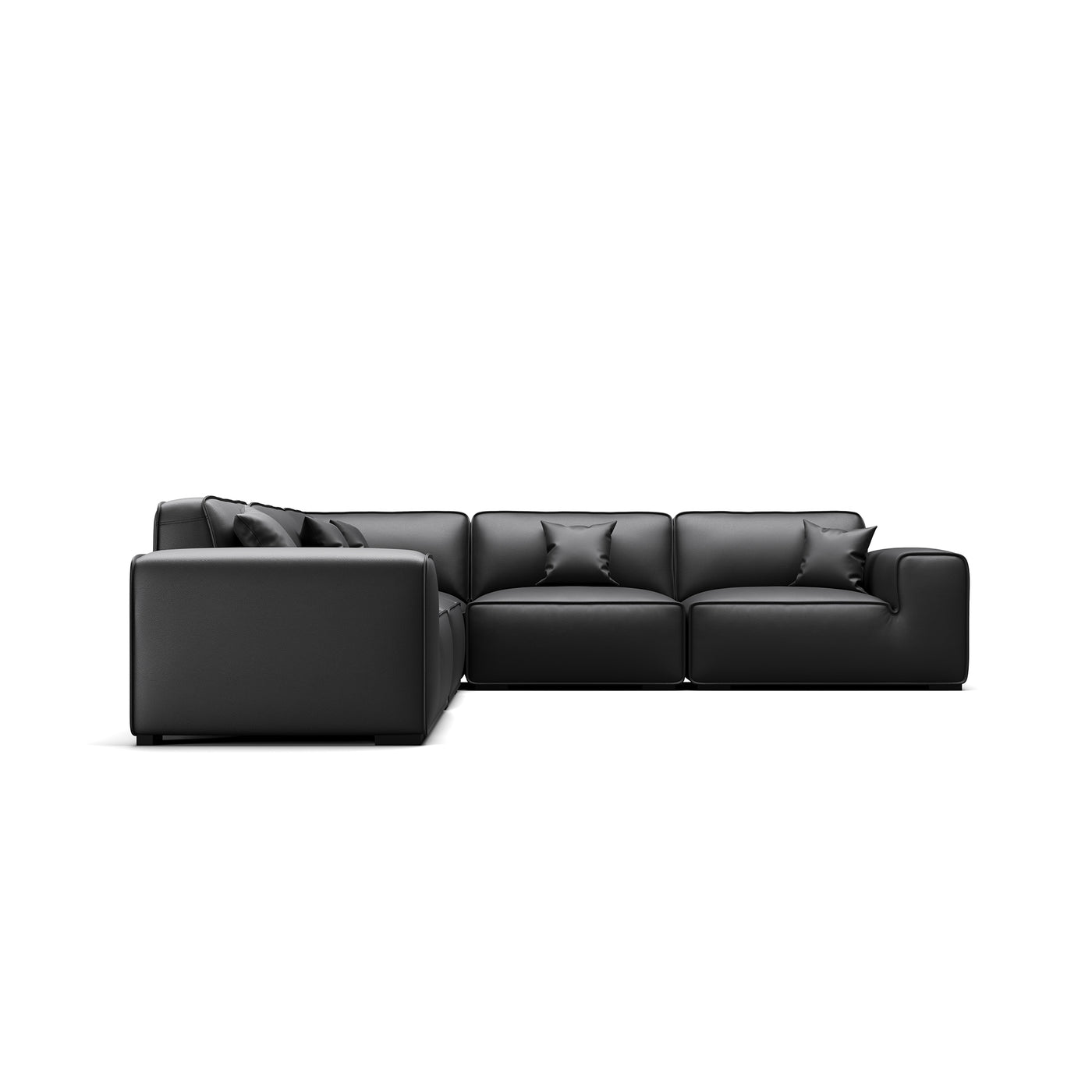 Domus Modular Black Leather L Shaped Sectional Sofa-Black-5 Seater