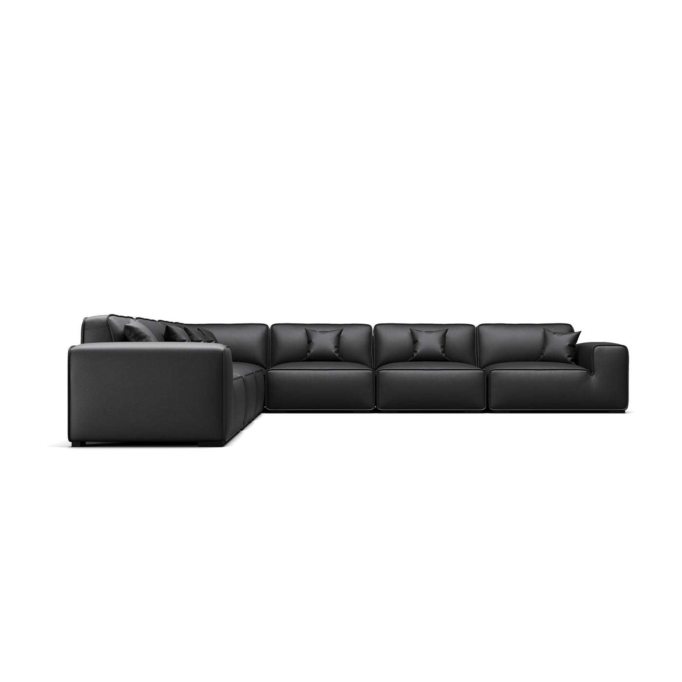 Domus Modular Khaki Leather L Shaped Sectional-Black-7 Seater-162.2"