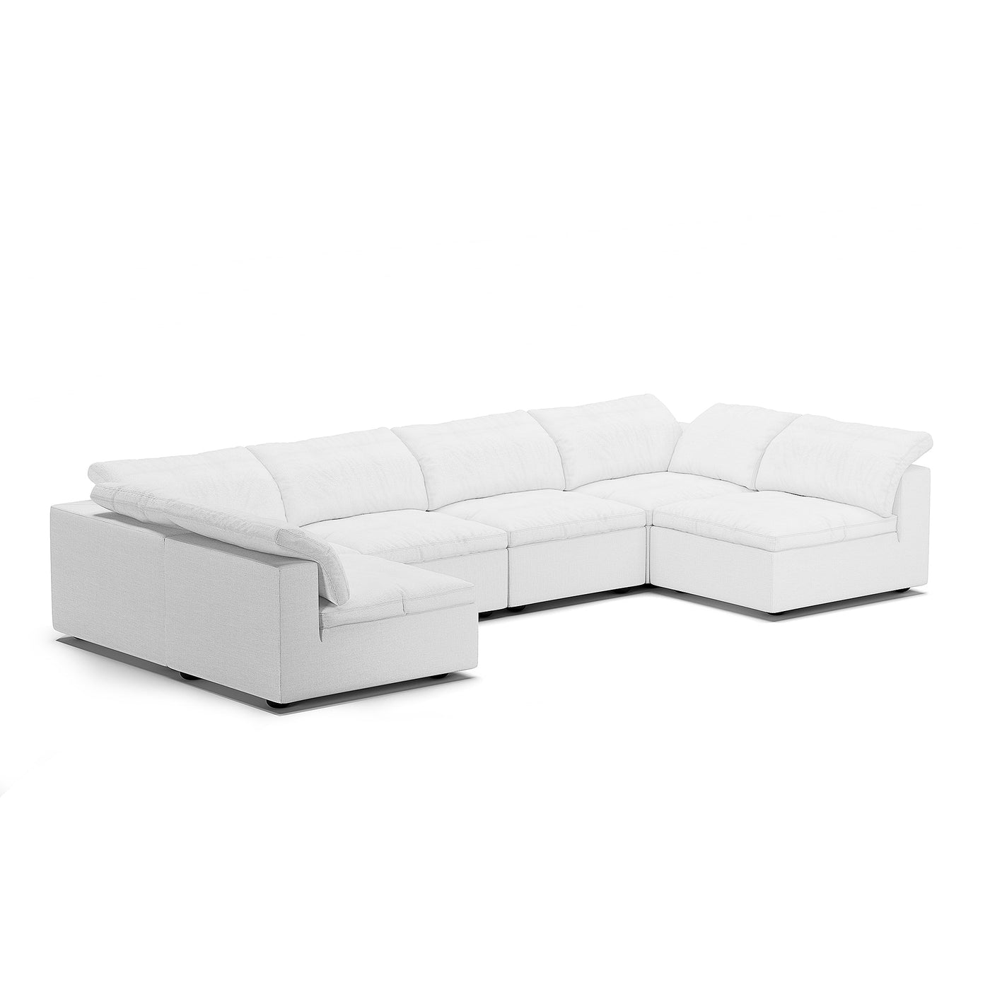 Tender Wabi Sabi Sand U Shaped Sectional with Open Ends-White-165.4"