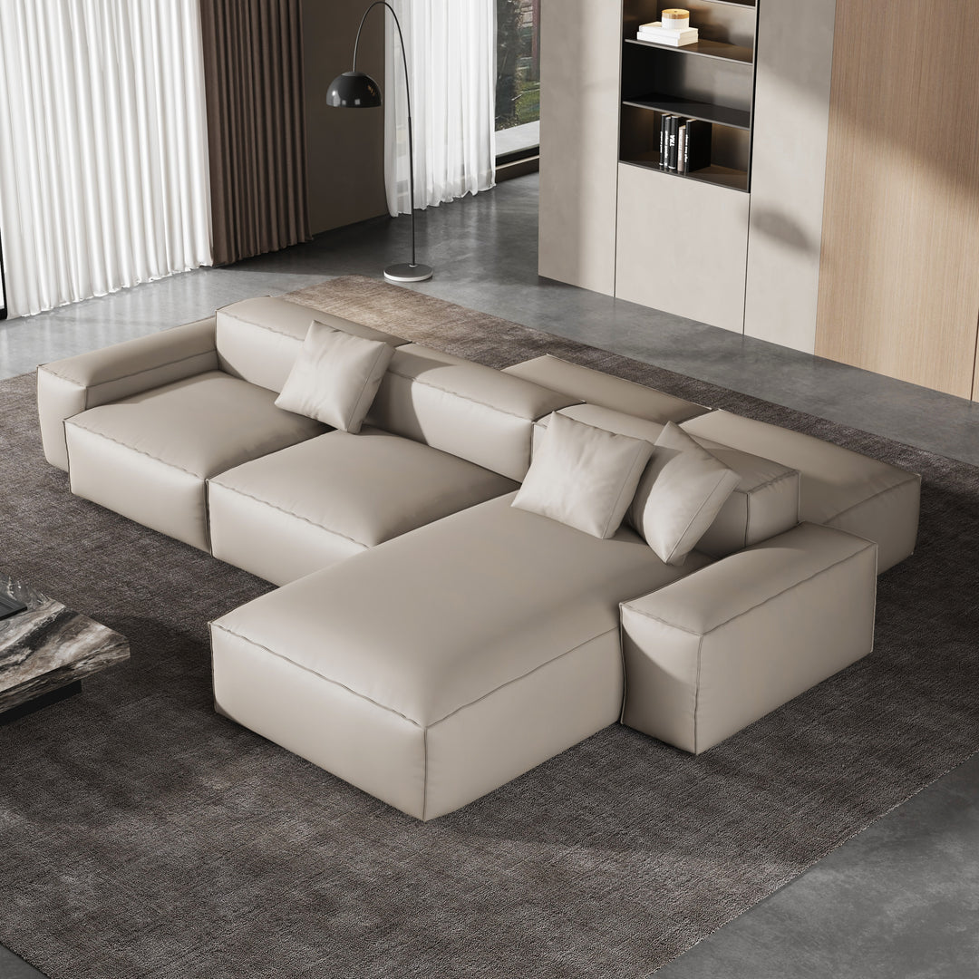 Cube Modular Beige Genuine Leather Double-Sided Sectional