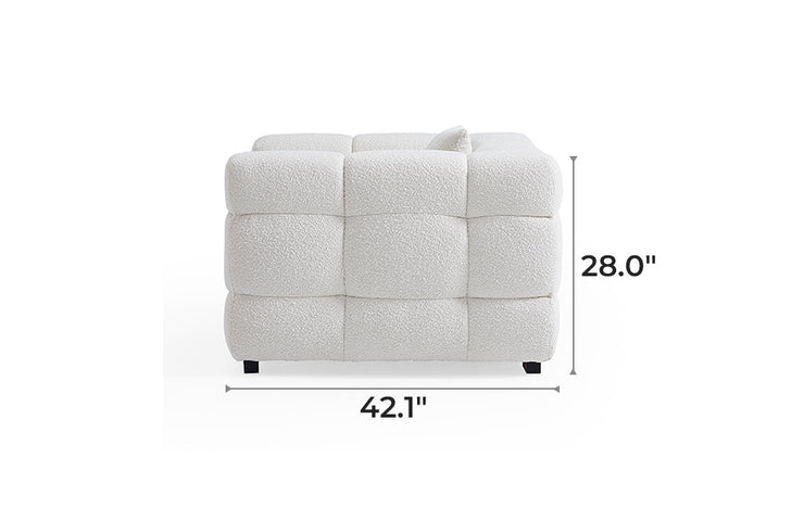 Cushy White Boucle Fabric Tufted Sofa Set