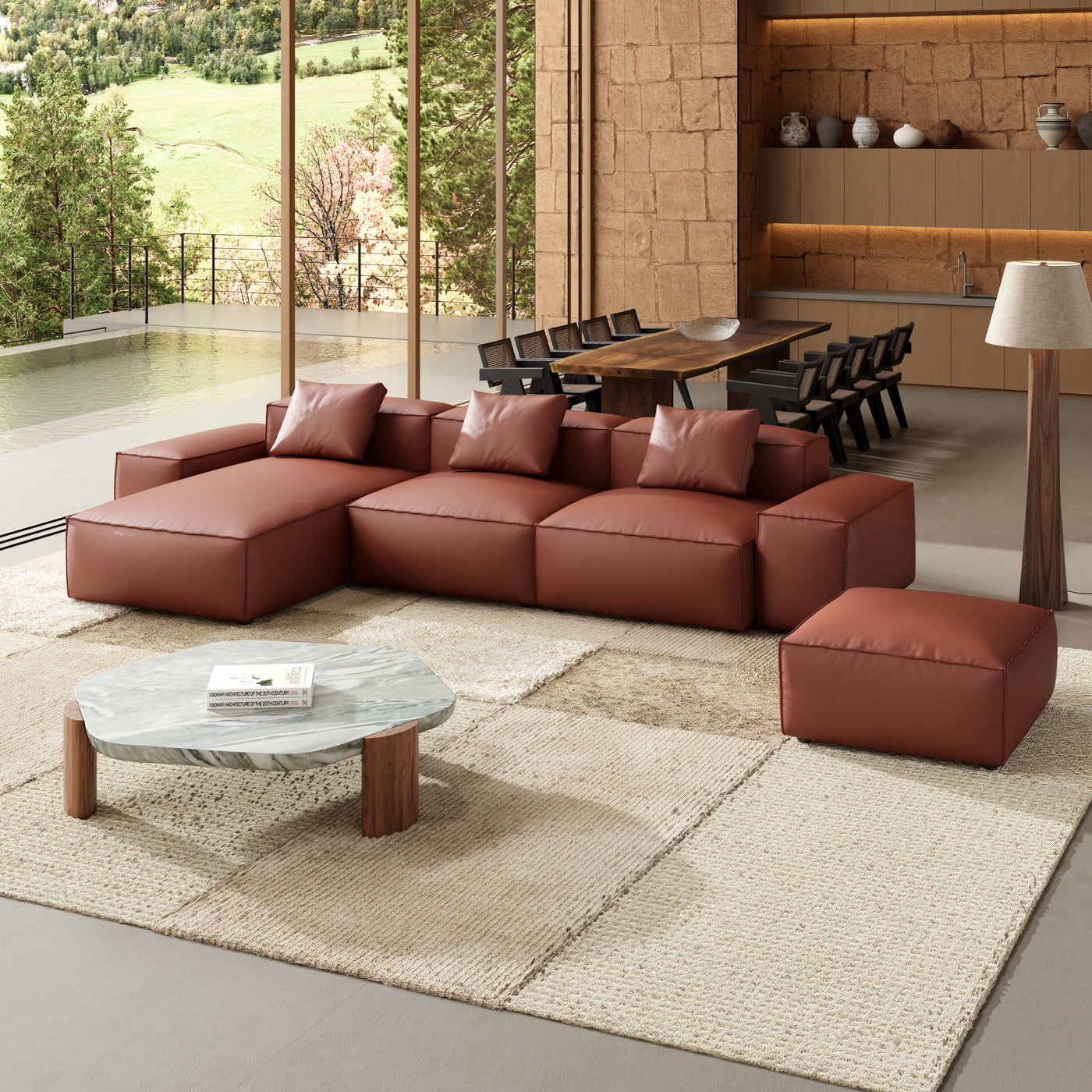 Flex Modular Brown Genuine Leather Sectional-Brown