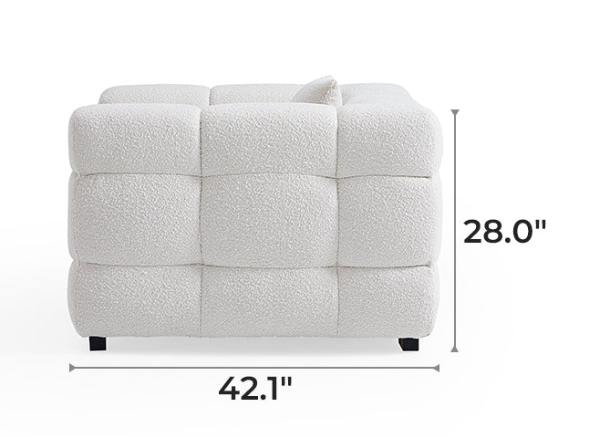 Cushy White Boucle Fabric Tufted Armchair