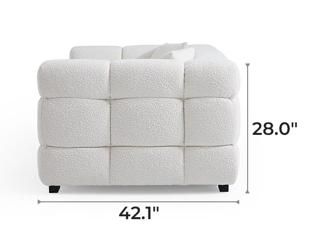 Cushy White Boucle Fabric Tufted Sofa