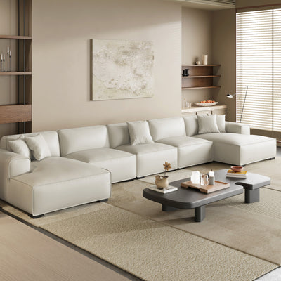 Domus Modular Dark Gray Leather U Shaped Sectional Sofa-White