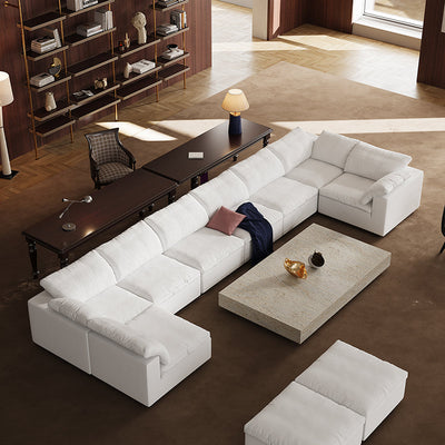 Tender Wabi Sabi Sand U Shaped Sectional with Open Ends-White-240.2"
