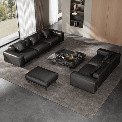 Noble Black Leather Sofa Set and Ottoman