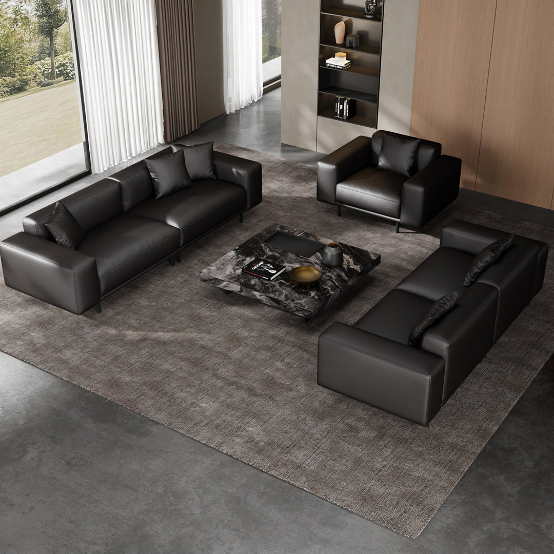 Noble Black Leather Sofa Set
