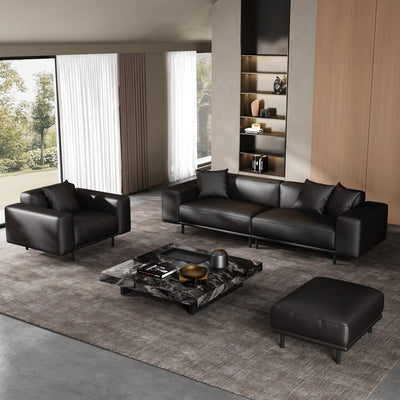 Noble Black Leather Sofa and Ottoman