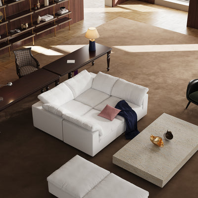 Tender Wabi Sabi U Shaped Sectional with Open End-White