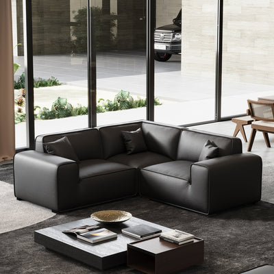 Domus Modular Dark Gray Leather L Shaped Sectional-Black-3 Seater 91.3″