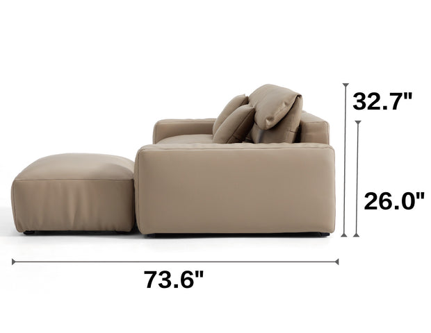 Chestnut Khaki Leather Sofa and Ottoman