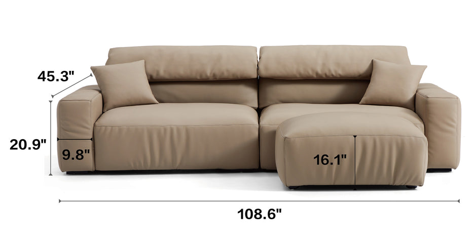 Chestnut Khaki Leather Sofa and Ottoman